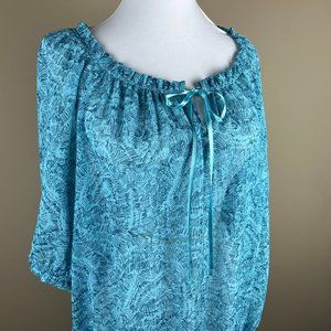 a.n.a A New Approach Short Sleeve Blouse Plus Size 1X Blue, Abstract Pattern